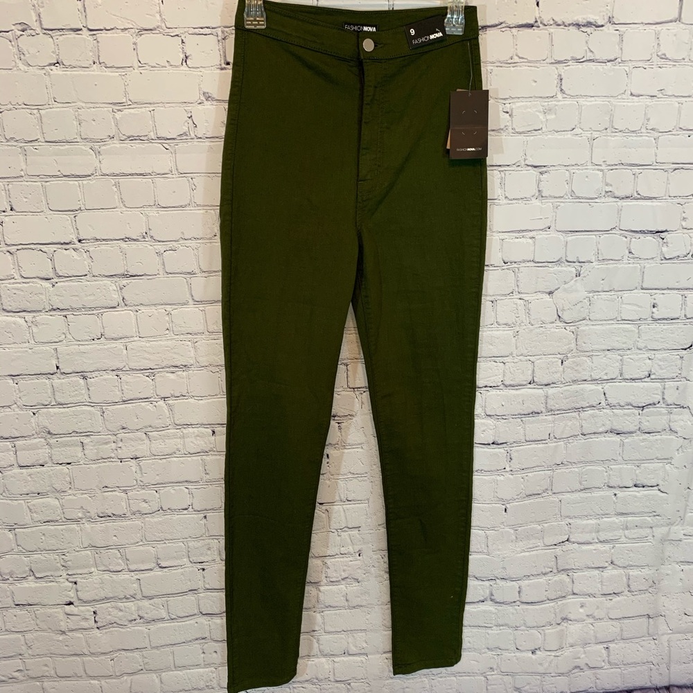 Olive Green High Waisted Skinny Jeans